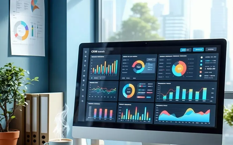 Dashboard CRM và báo cáo dữ liệu tự động trên màn hình – gói Chuyển đổi số